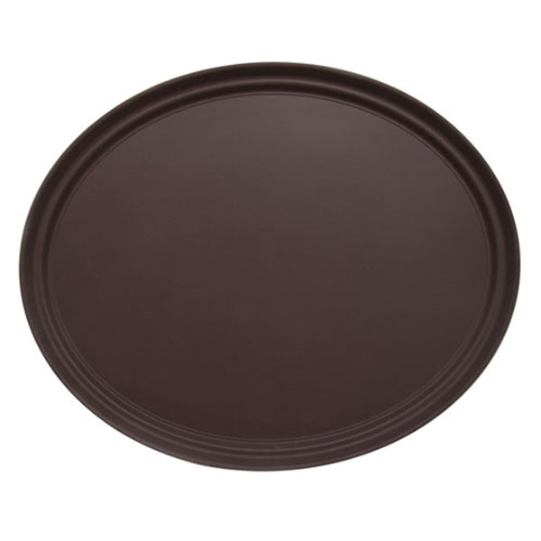 Adcraft Fiberglass Non-Skid Serving Tray 27" Oval Brown